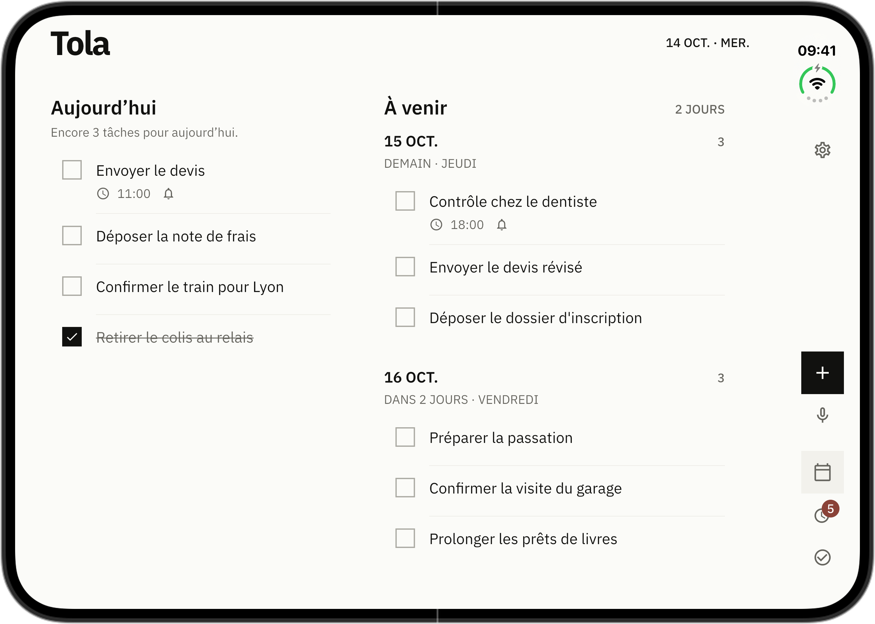 Tola sur l’écran intérieur de l’iPhone Duo